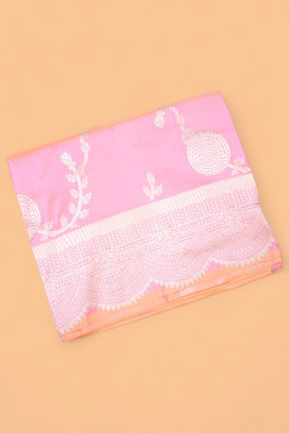 Banarasi Silk Jaal Dual Tone Pink And Orange Saree