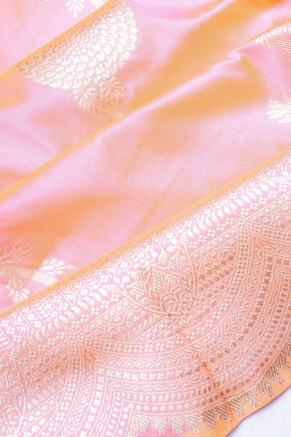 Banarasi Silk Jaal Dual Tone Pink And Orange Saree