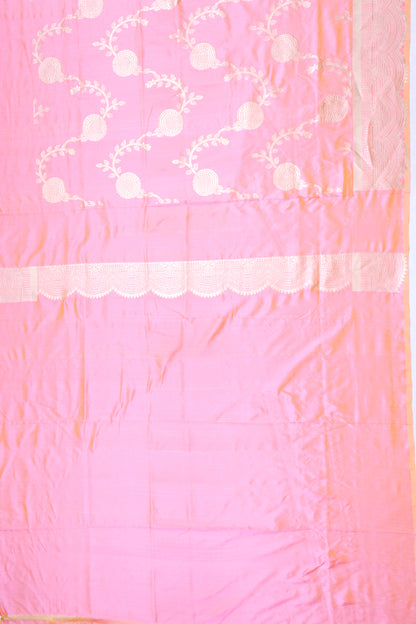 Banarasi Silk Jaal Dual Tone Pink And Orange Saree