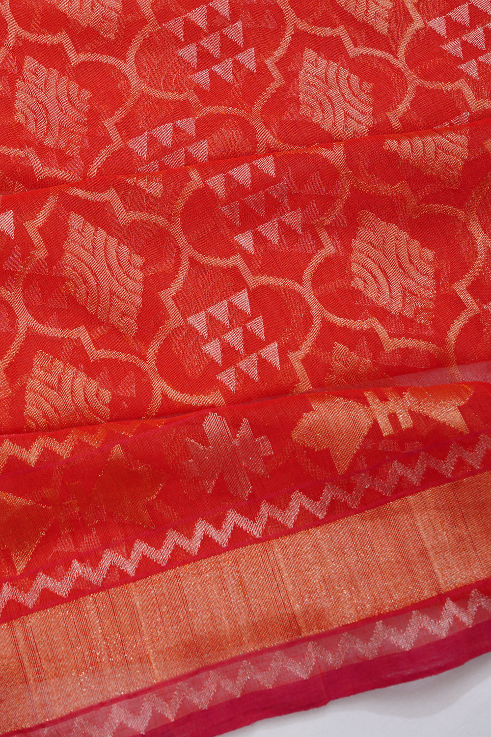 Banarasi Cotton All Over Jamdani Rakthambari Red Saree
