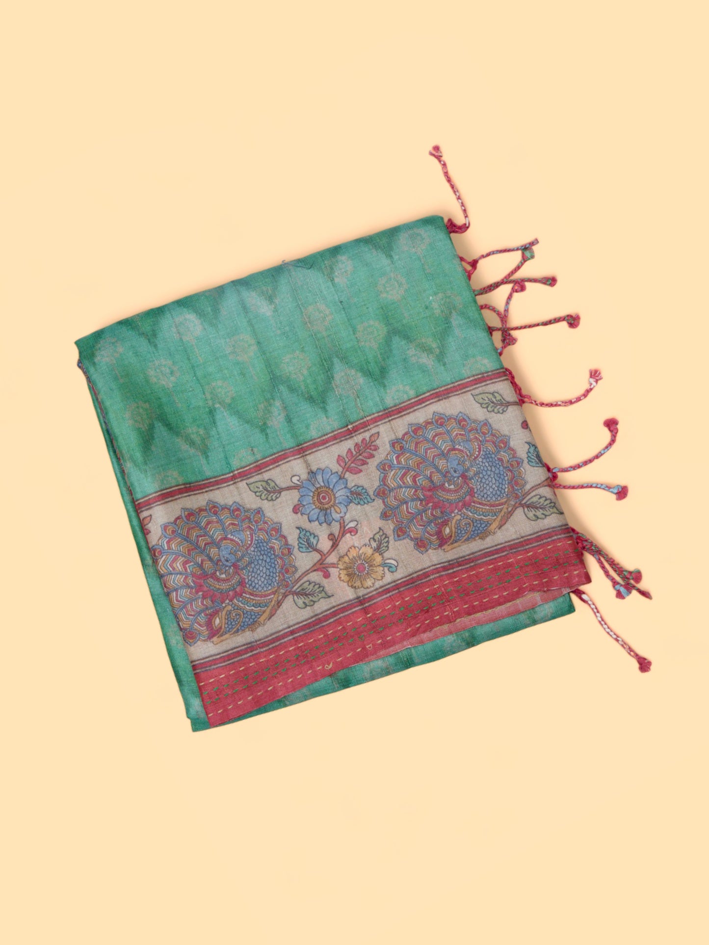 Tussar Printed Green Saree