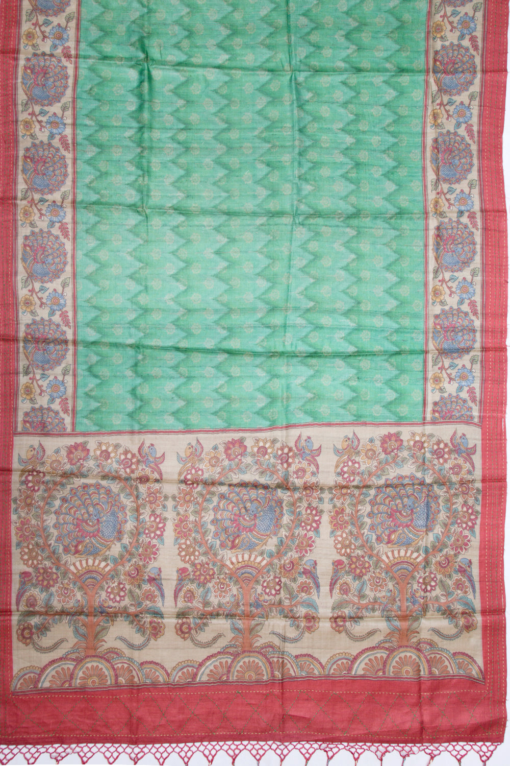 Tussar Printed Green Saree