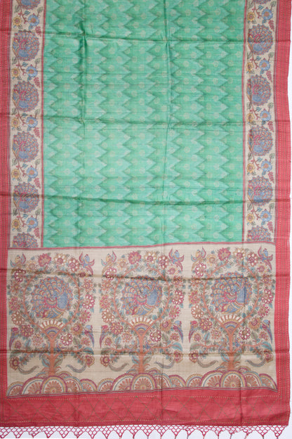 Tussar Printed Green Saree
