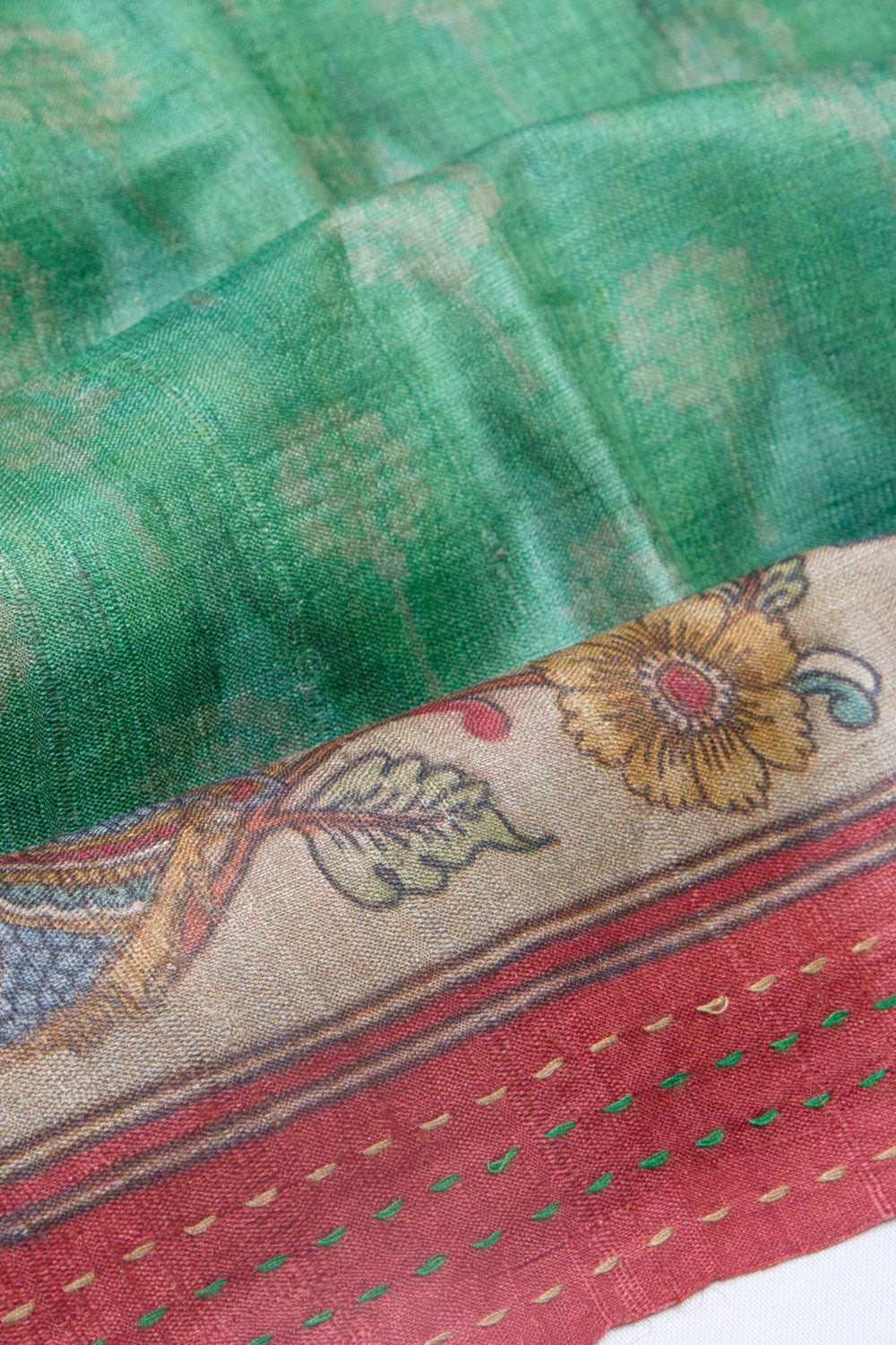 Tussar Printed Green Saree