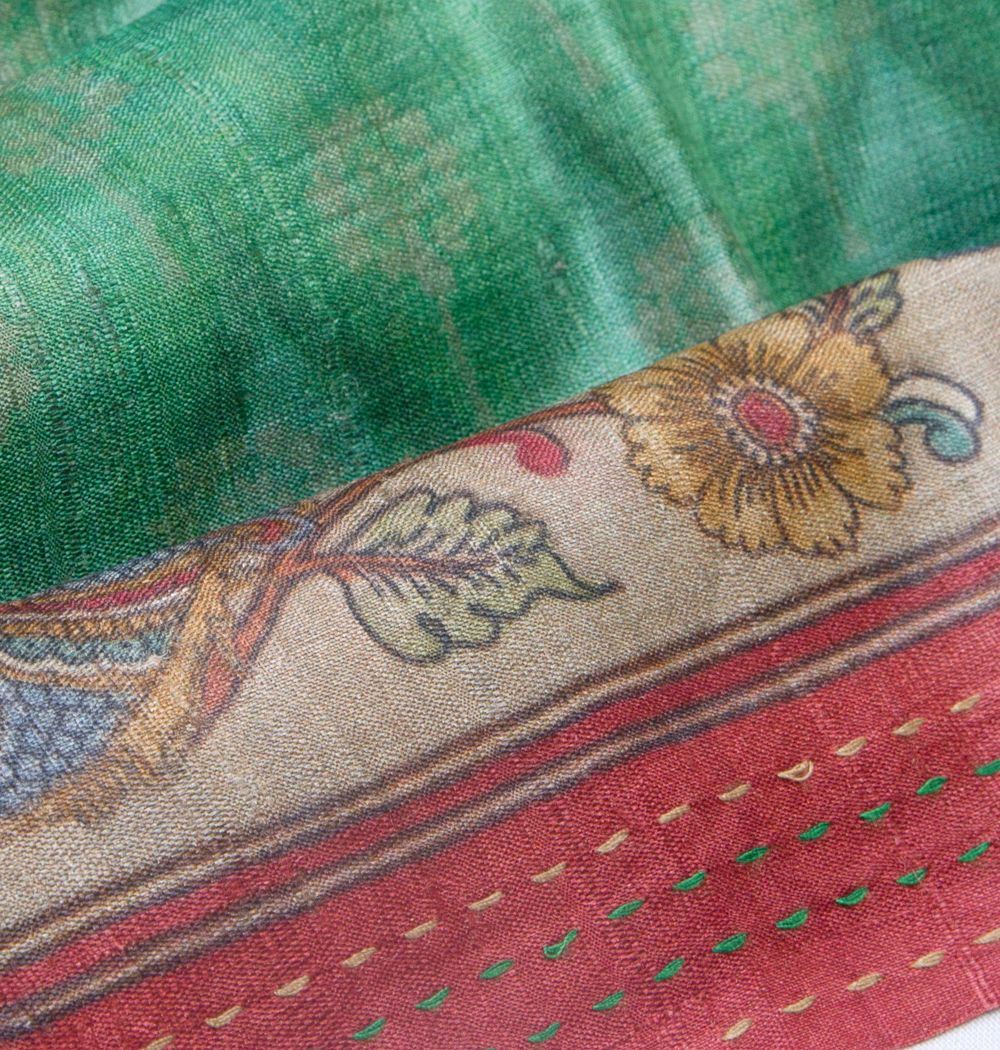 Tussar Printed Green Saree