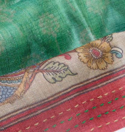 Tussar Printed Green Saree