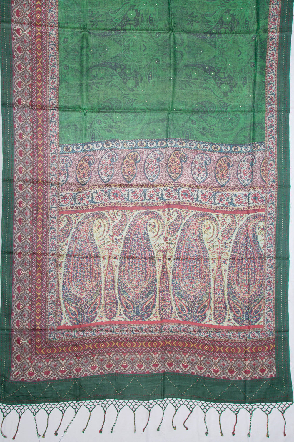 Tussar Floral Printed Bottle Green Saree