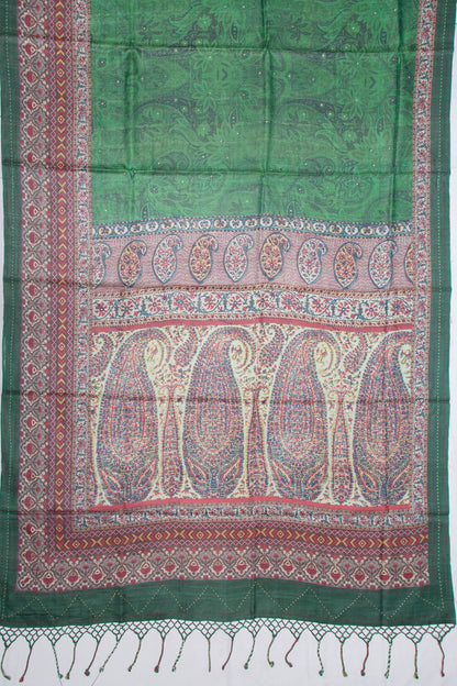 Tussar Floral Printed Bottle Green Saree