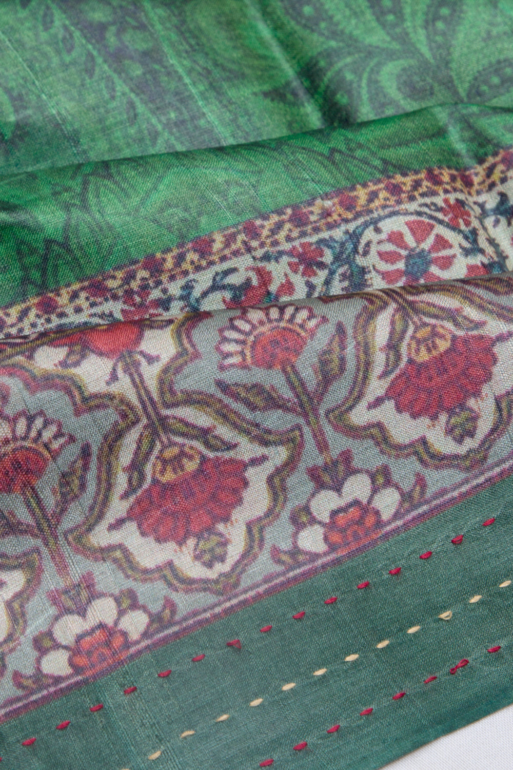 Tussar Floral Printed Bottle Green Saree