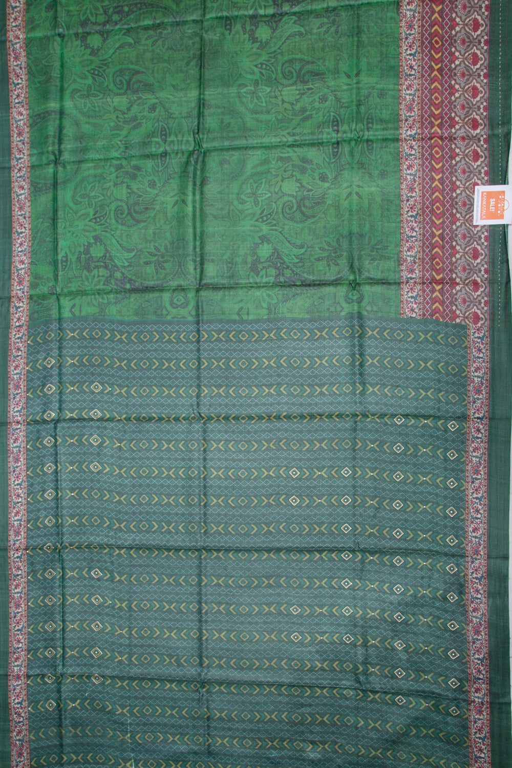 Tussar Floral Printed Bottle Green Saree