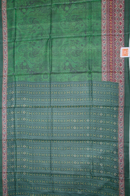 Tussar Floral Printed Bottle Green Saree