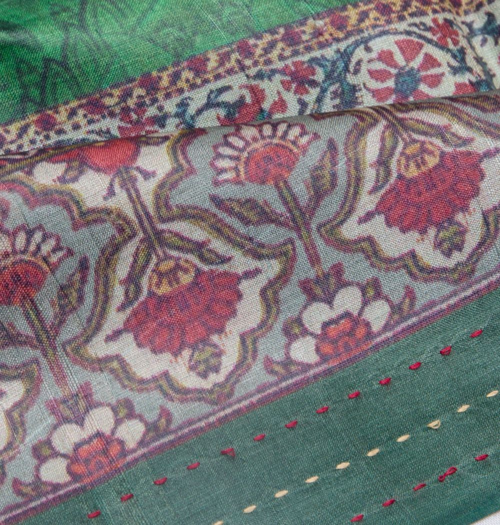 Tussar Floral Printed Bottle Green Saree