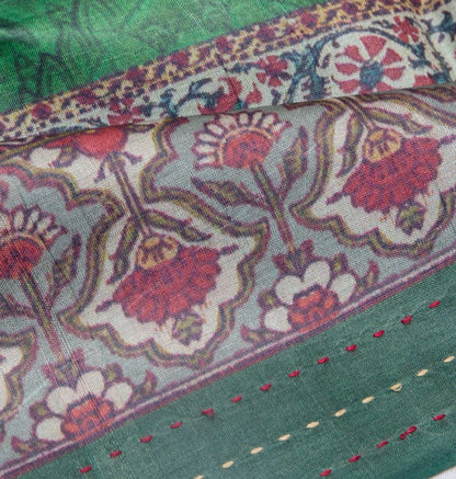 Tussar Floral Printed Bottle Green Saree