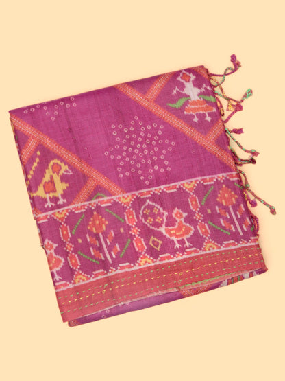 Tussar Printed Pink Saree