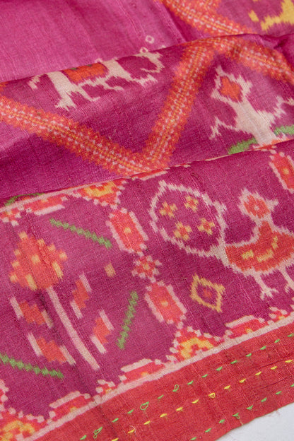 Tussar Printed Pink Saree