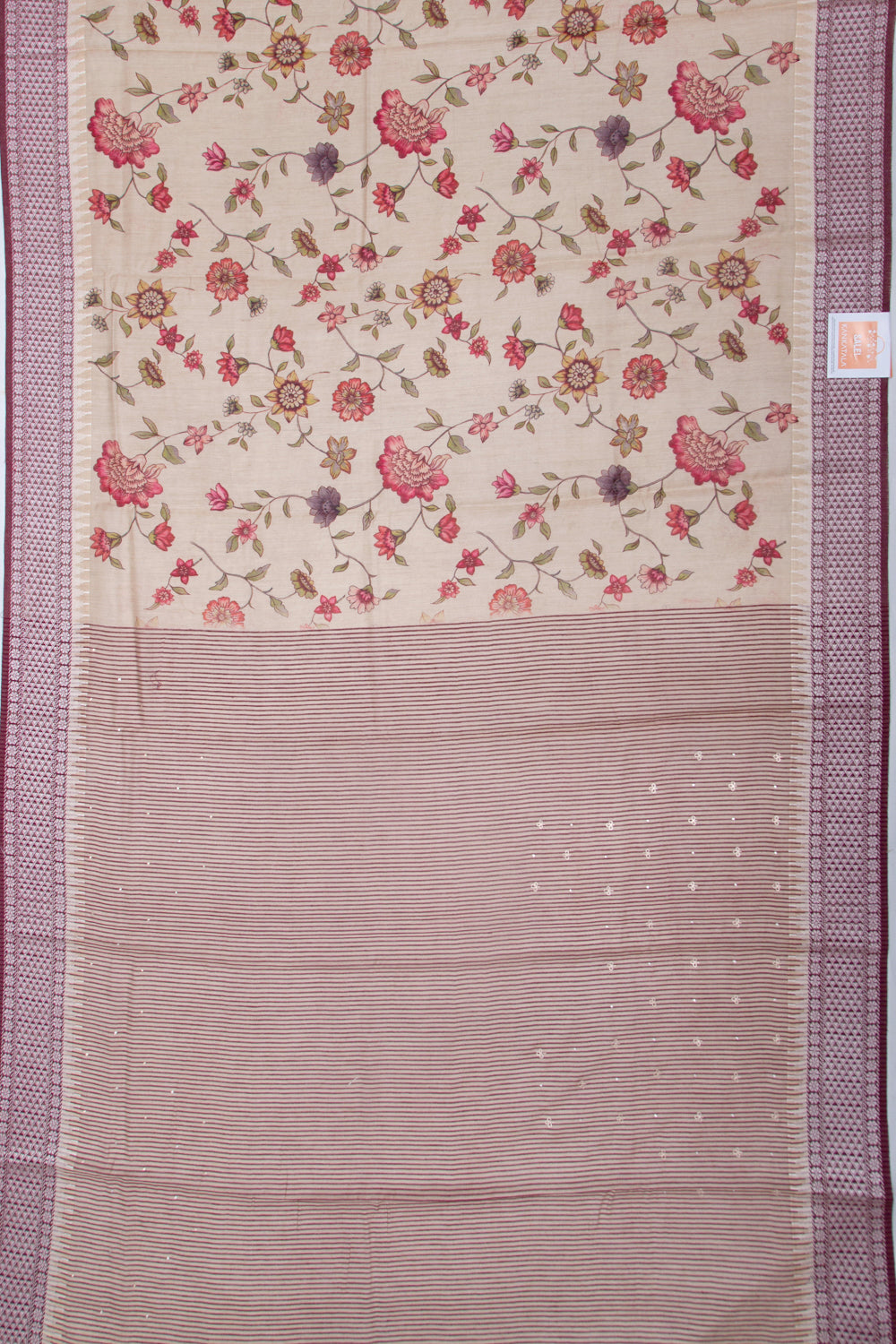 Tussar Floral Printed Cream Saree