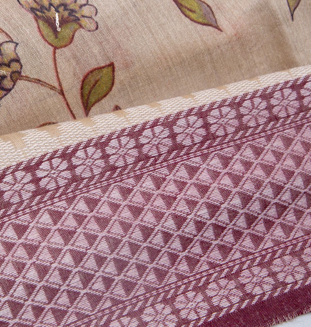 Tussar Floral Printed Cream Saree