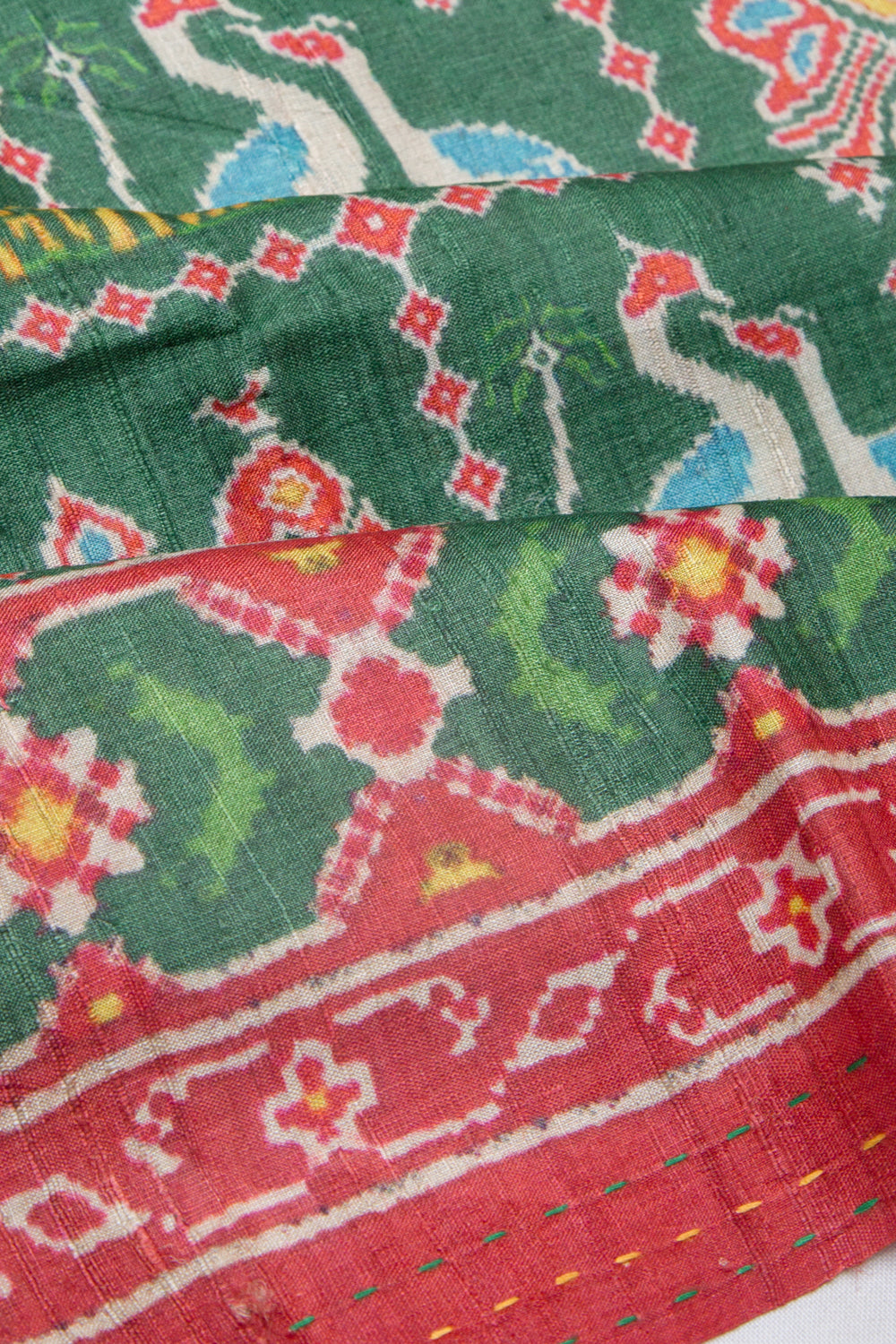 Tussar Printed Bottle Green Saree