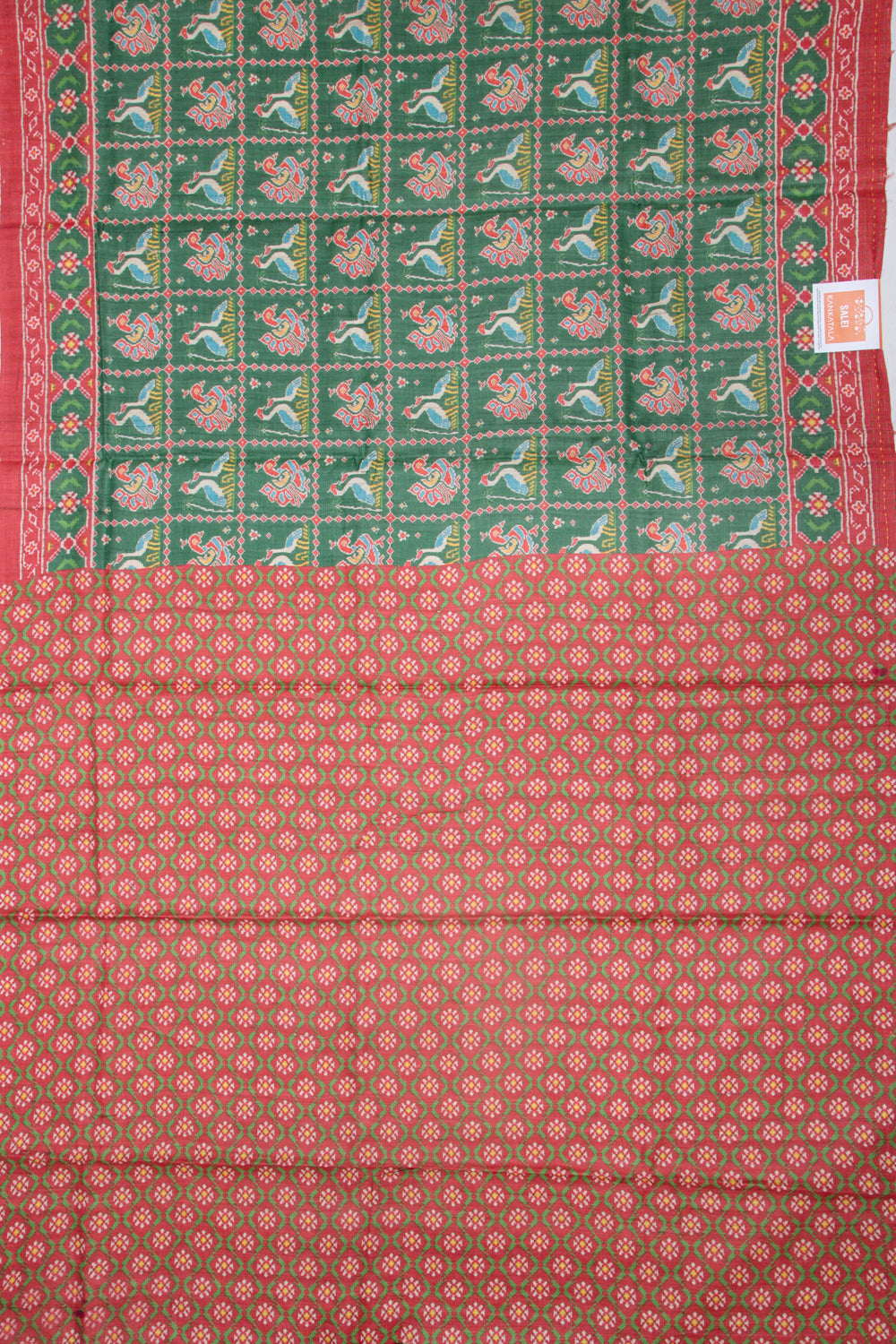 Tussar Printed Bottle Green Saree
