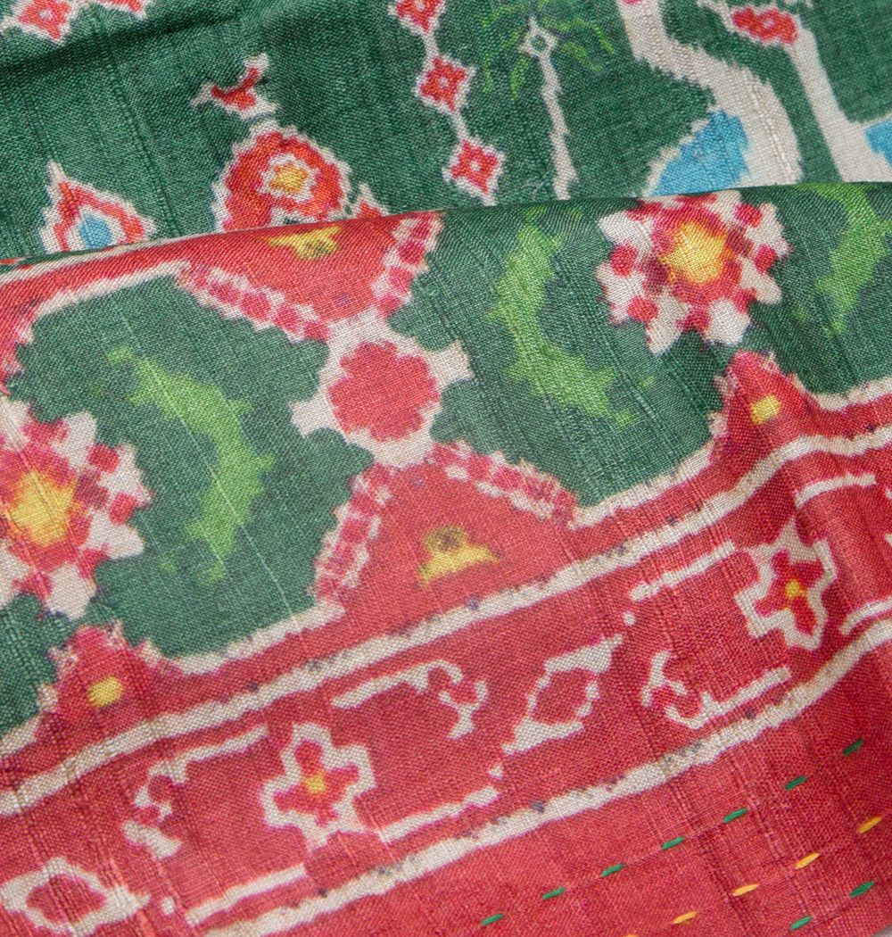 Tussar Printed Bottle Green Saree