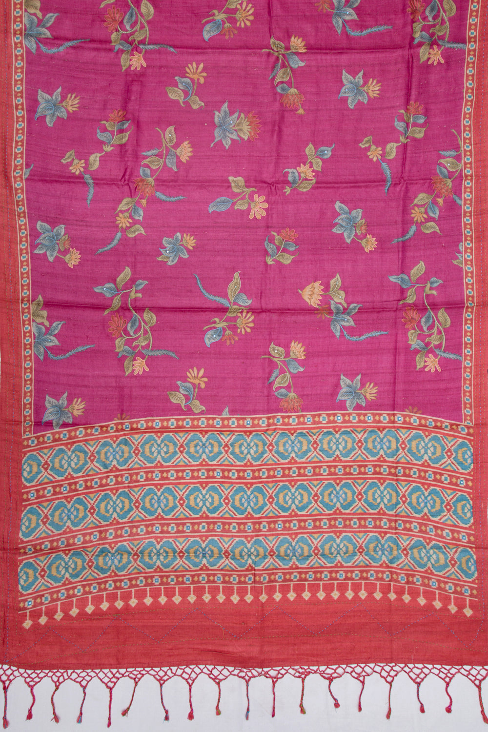 Tussar Floral Printed Pink Saree