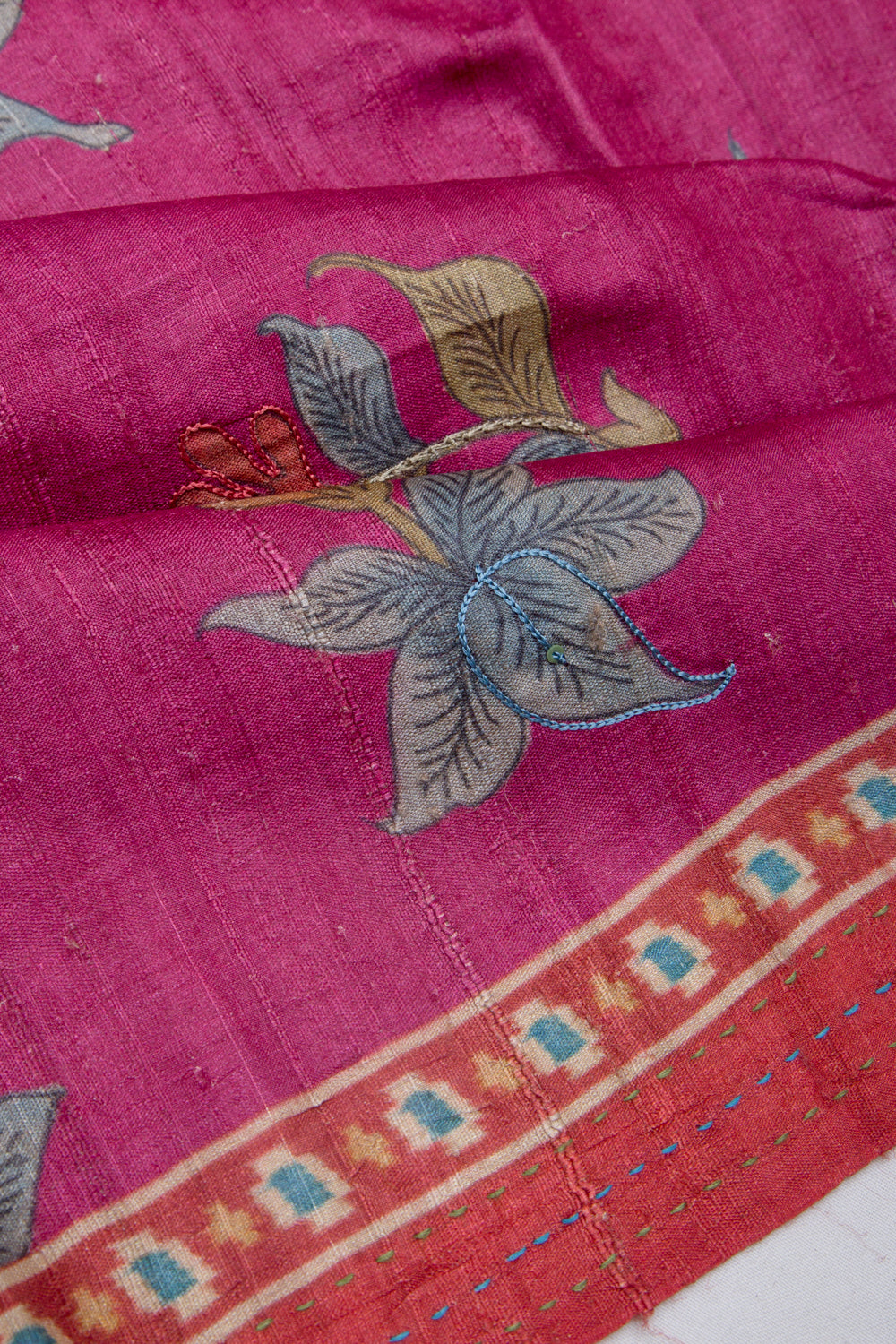 Tussar Floral Printed Pink Saree