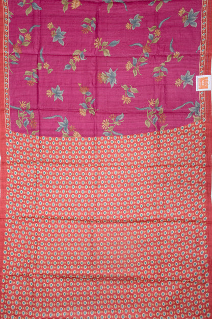 Tussar Floral Printed Pink Saree