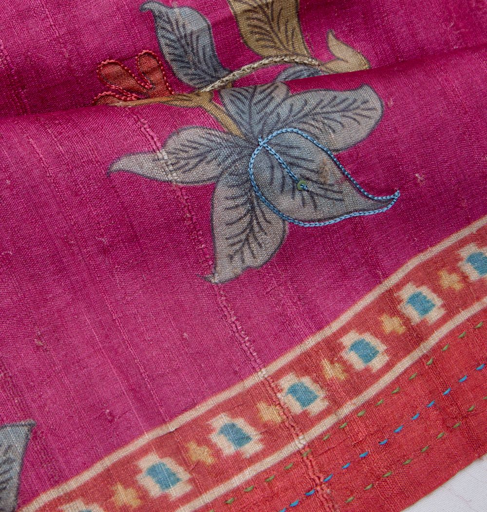 Tussar Floral Printed Pink Saree