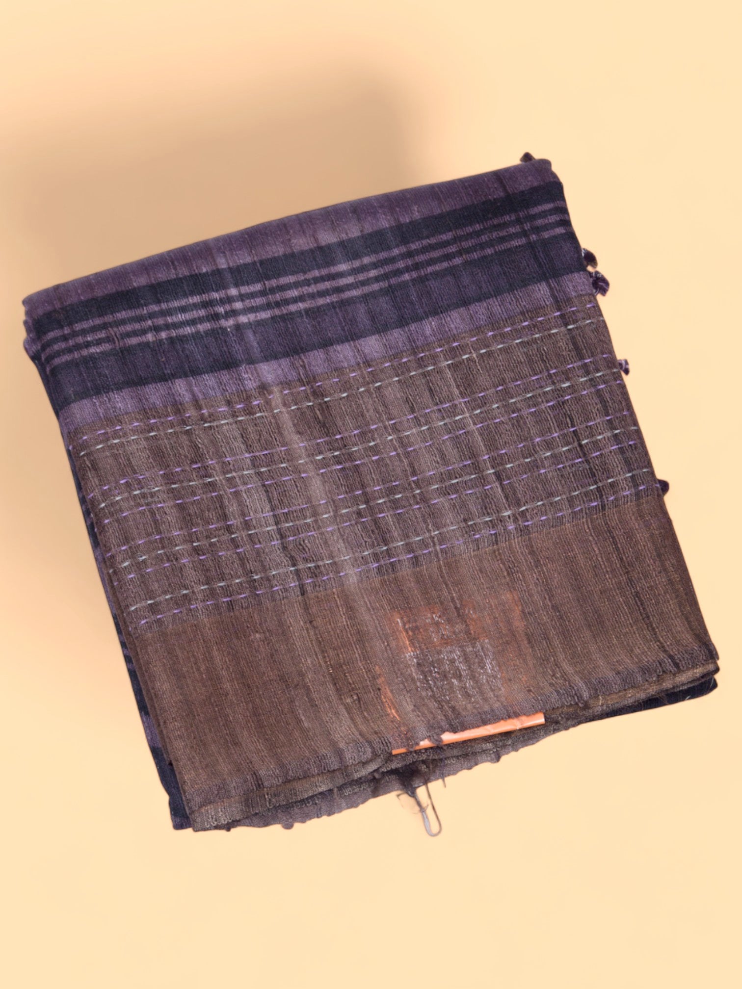 Tussar Horizontal Lines Purple Saree