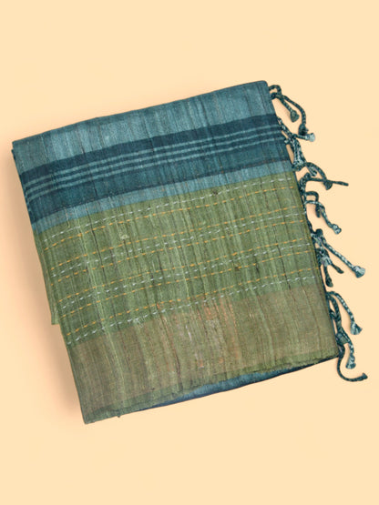Tussar Horizontal Lines Blue Saree