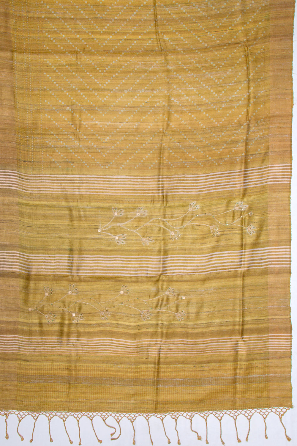 Bhagalpuri Tussar Bandhani Inspired Printed Mustard Yellow Saree