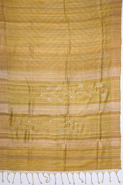 Bhagalpuri Tussar Bandhani Inspired Printed Mustard Yellow Saree