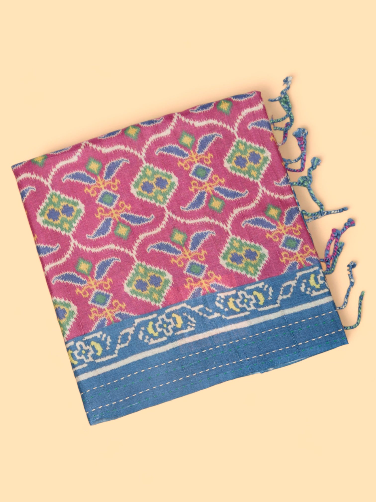 Tussar Printed Pink Saree