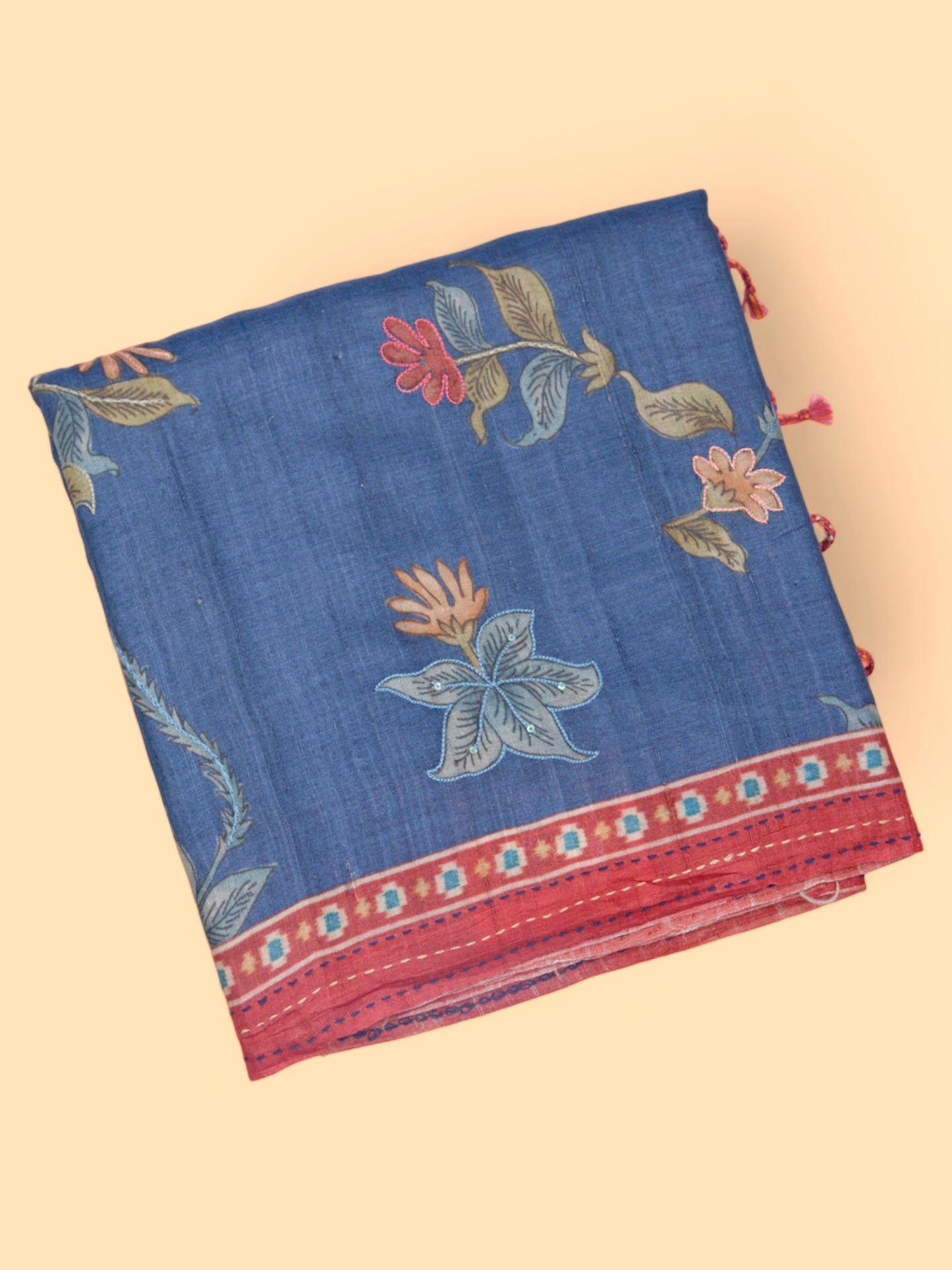 Tussar Floral Printed Blue Saree