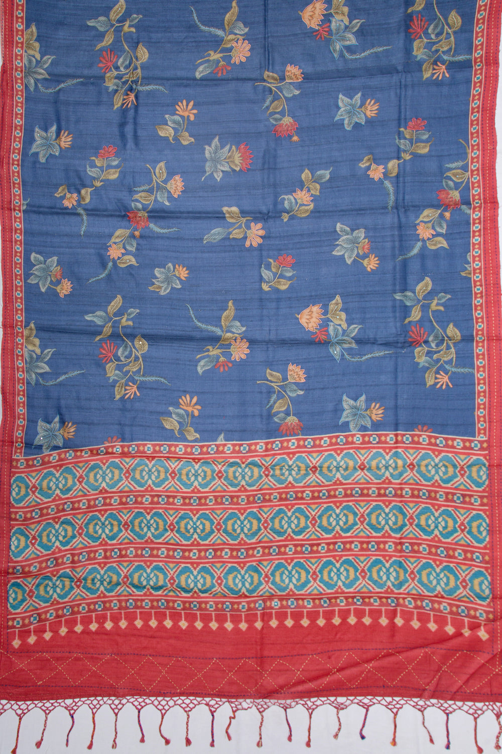 Tussar Floral Printed Blue Saree
