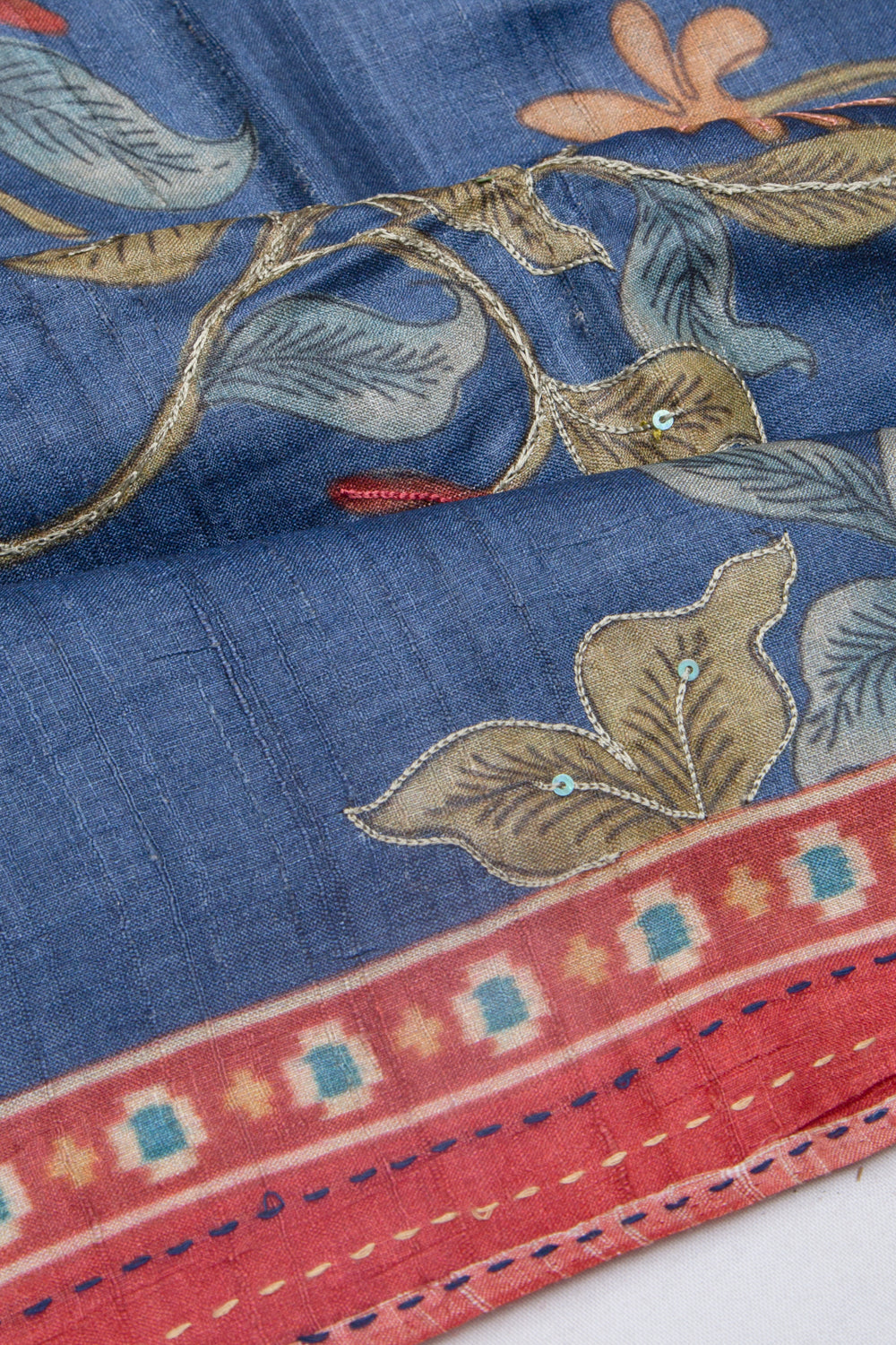 Tussar Floral Printed Blue Saree
