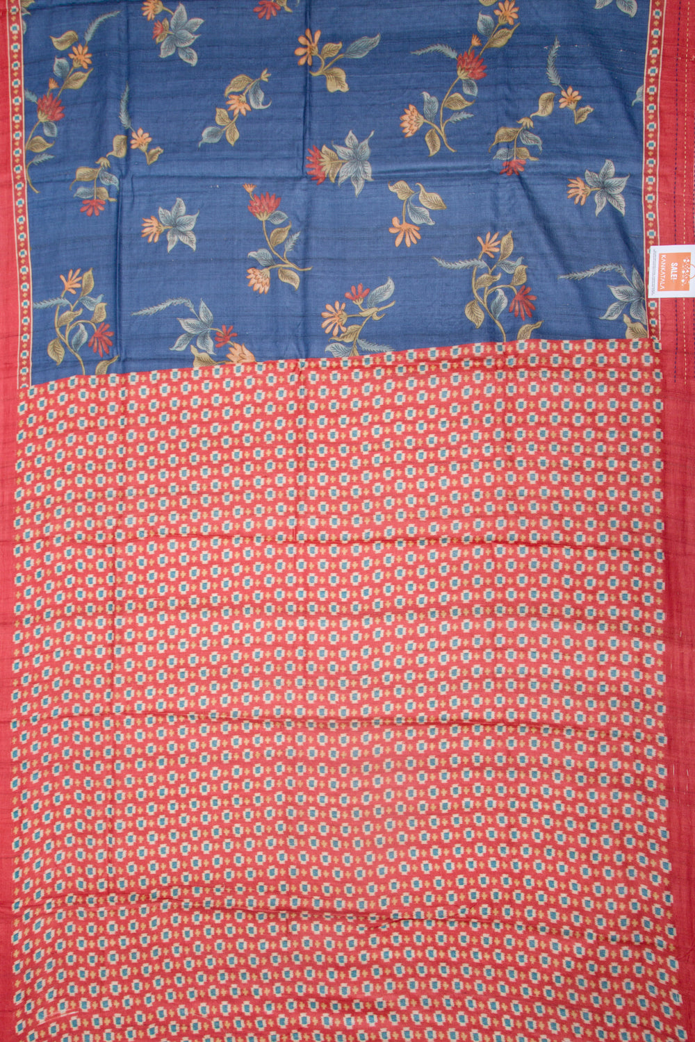 Tussar Floral Printed Blue Saree