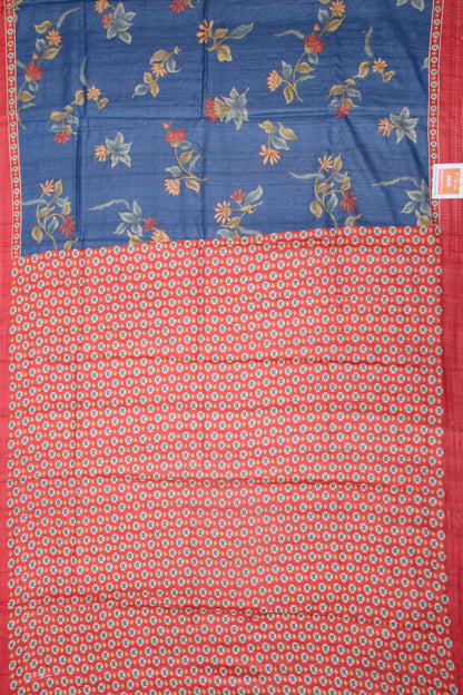 Tussar Floral Printed Blue Saree