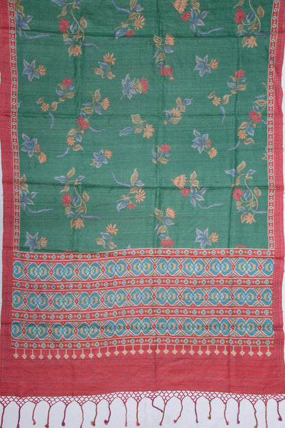Tussar Floral Printed Green Saree