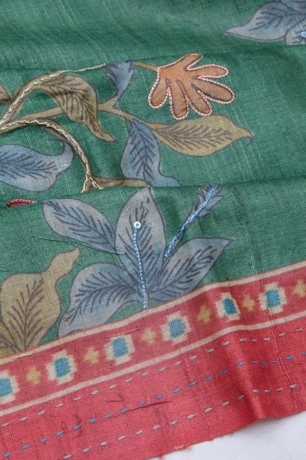 Tussar Floral Printed Green Saree