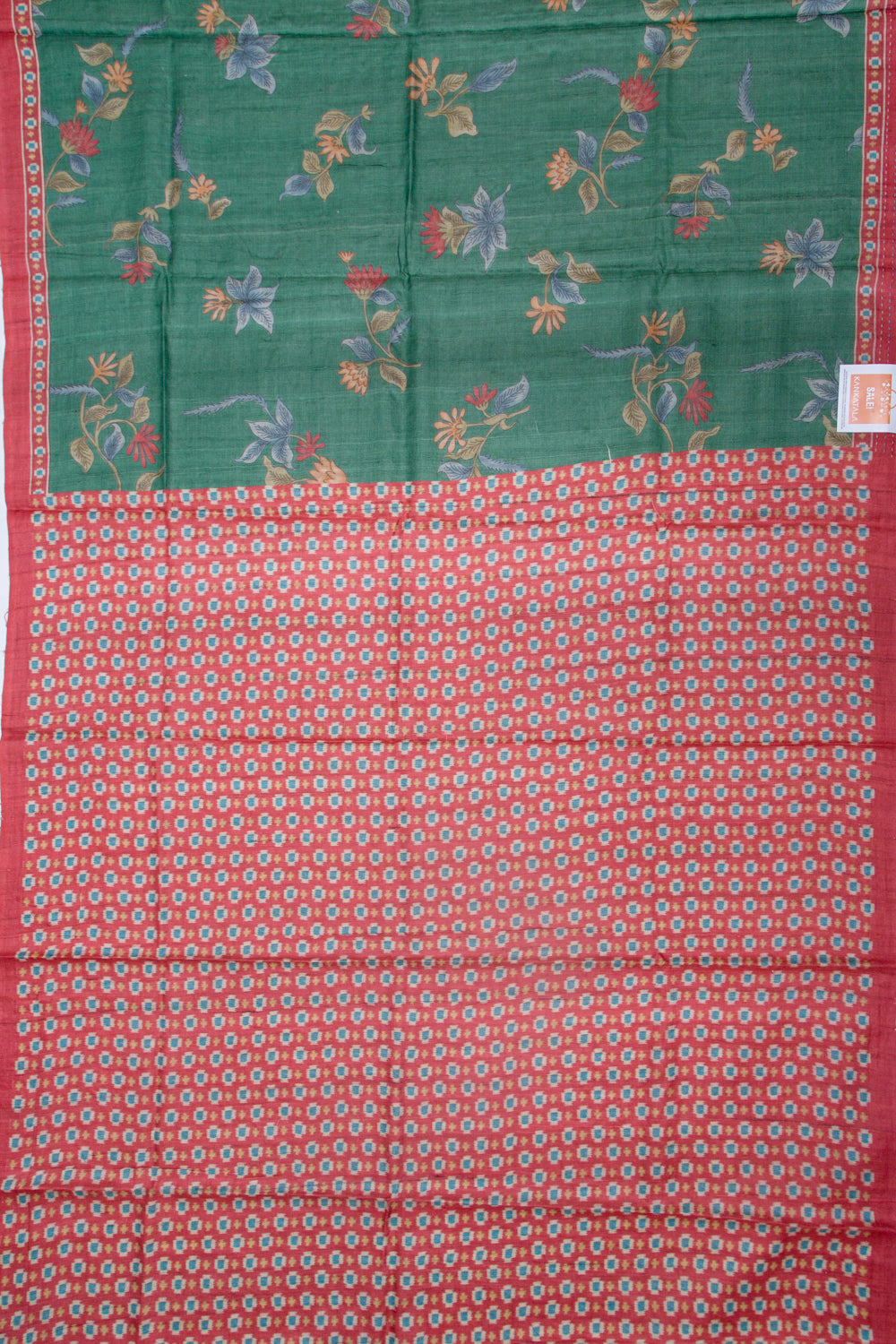 Tussar Floral Printed Green Saree