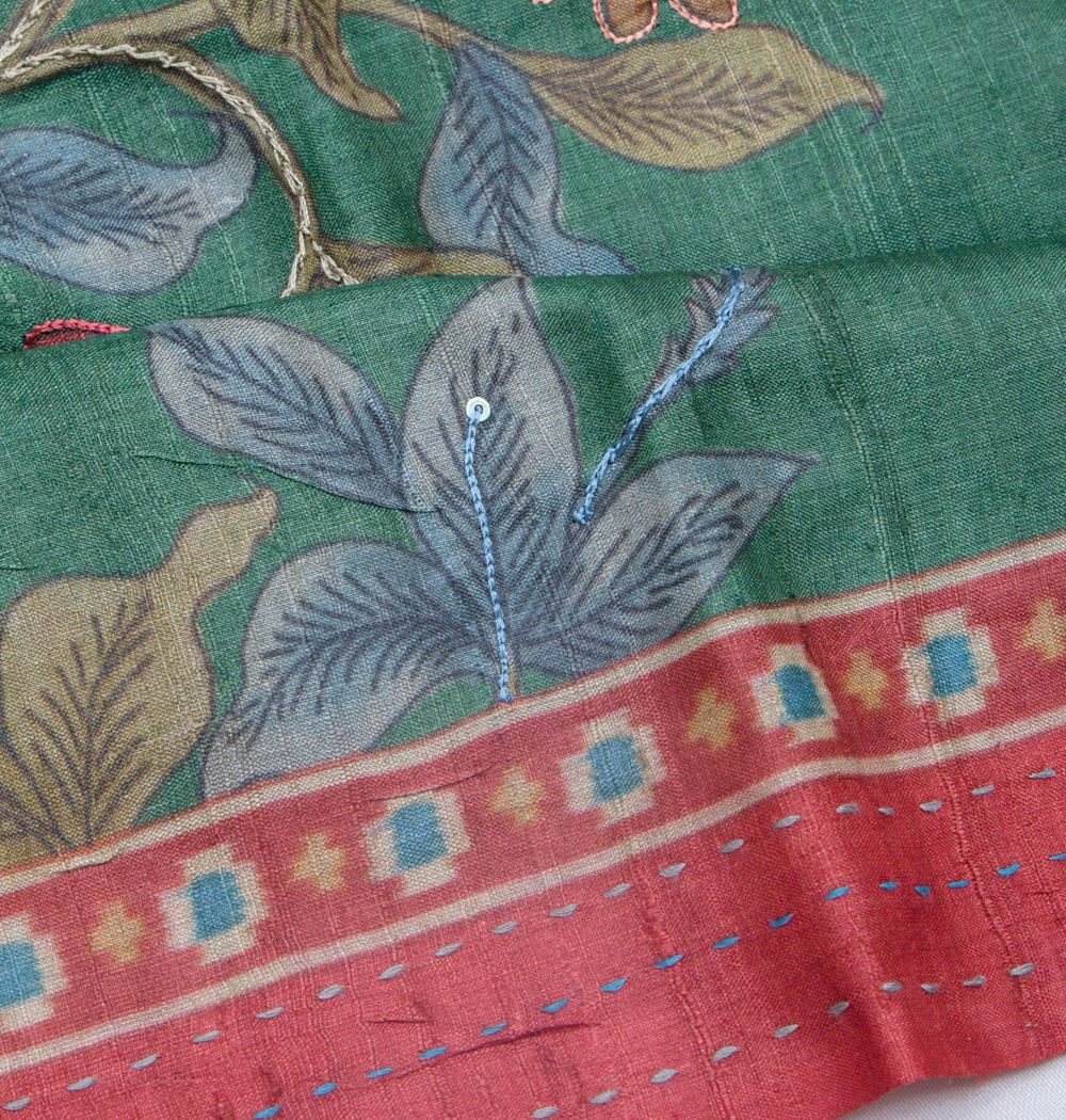 Tussar Floral Printed Green Saree