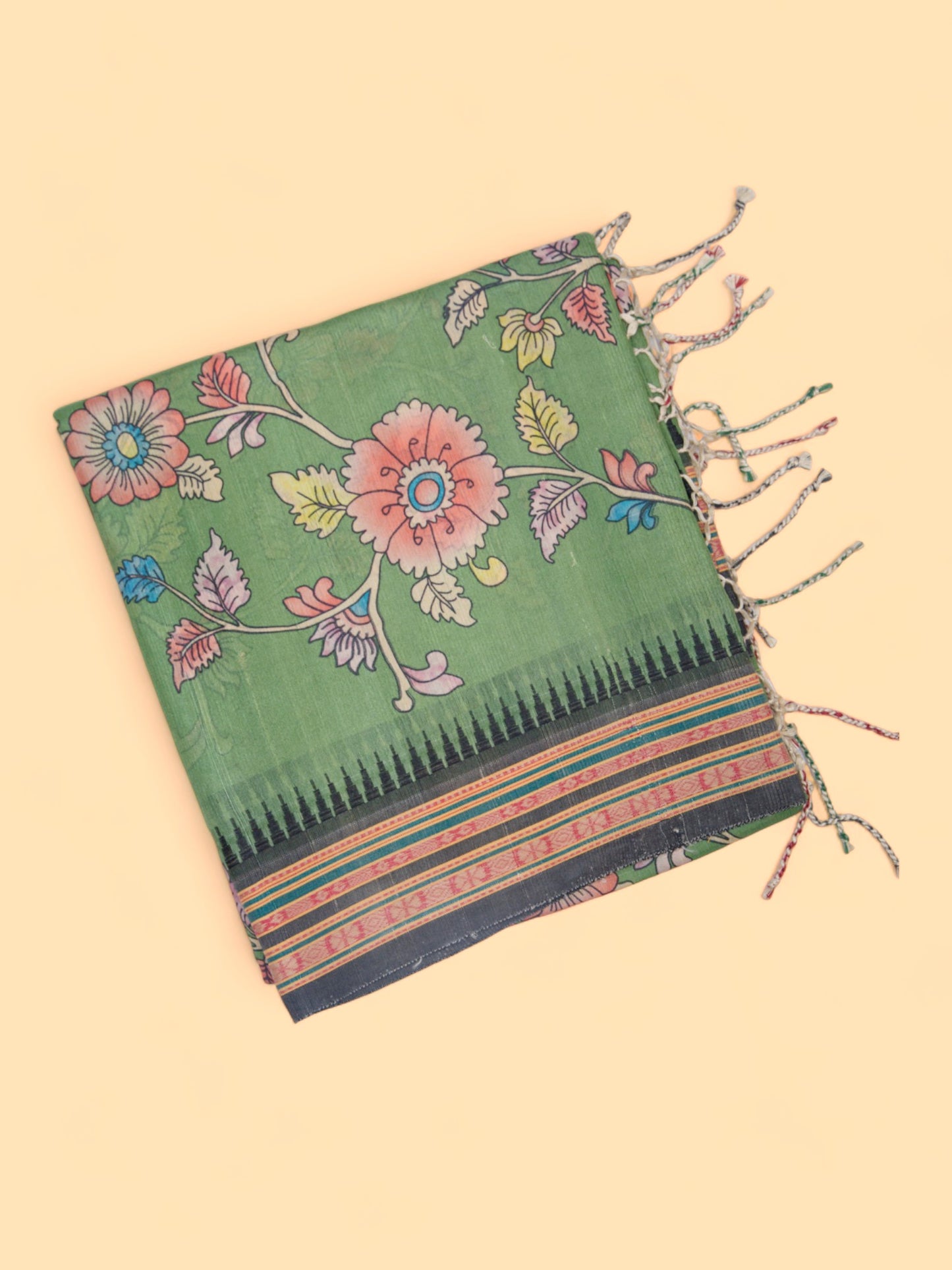 Tussar Floral Printed Green Saree