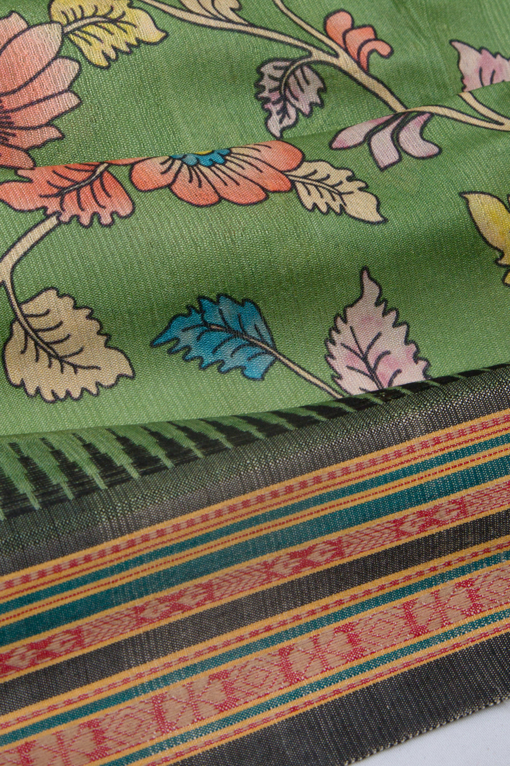 Tussar Floral Printed Green Saree