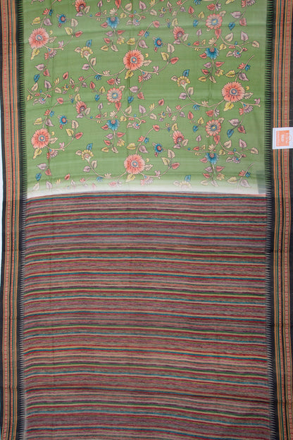 Tussar Floral Printed Green Saree