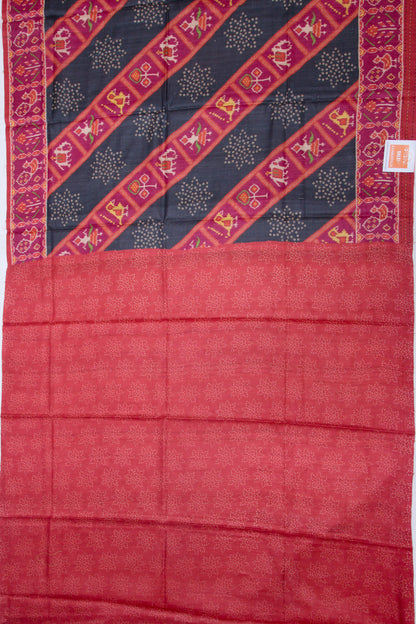 Tussar Printed Black Saree