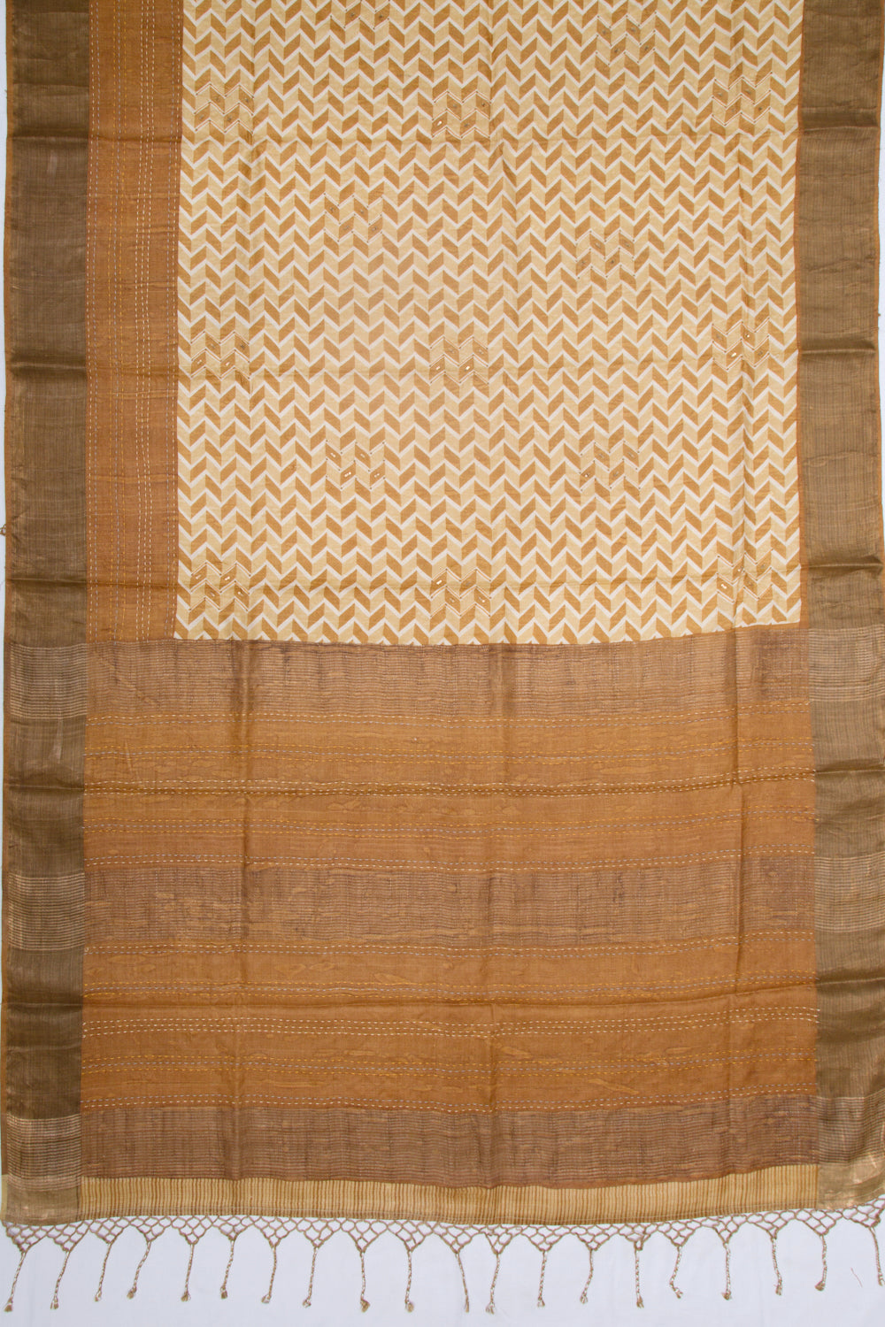 Tussar Printed Beige Gold Saree