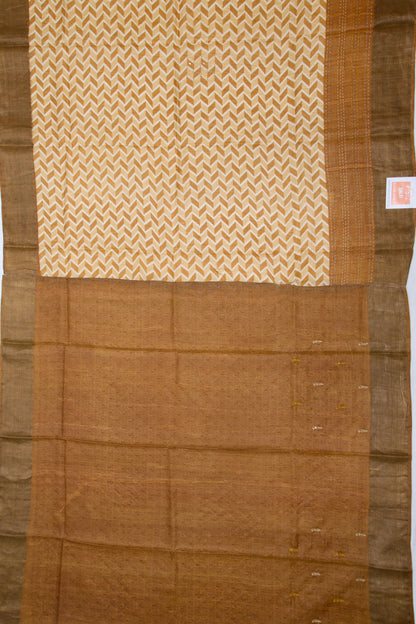 Tussar Printed Beige Gold Saree
