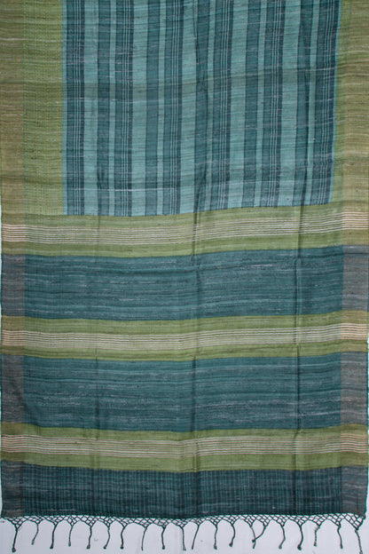 Tussar Horizontal Lines Green Saree