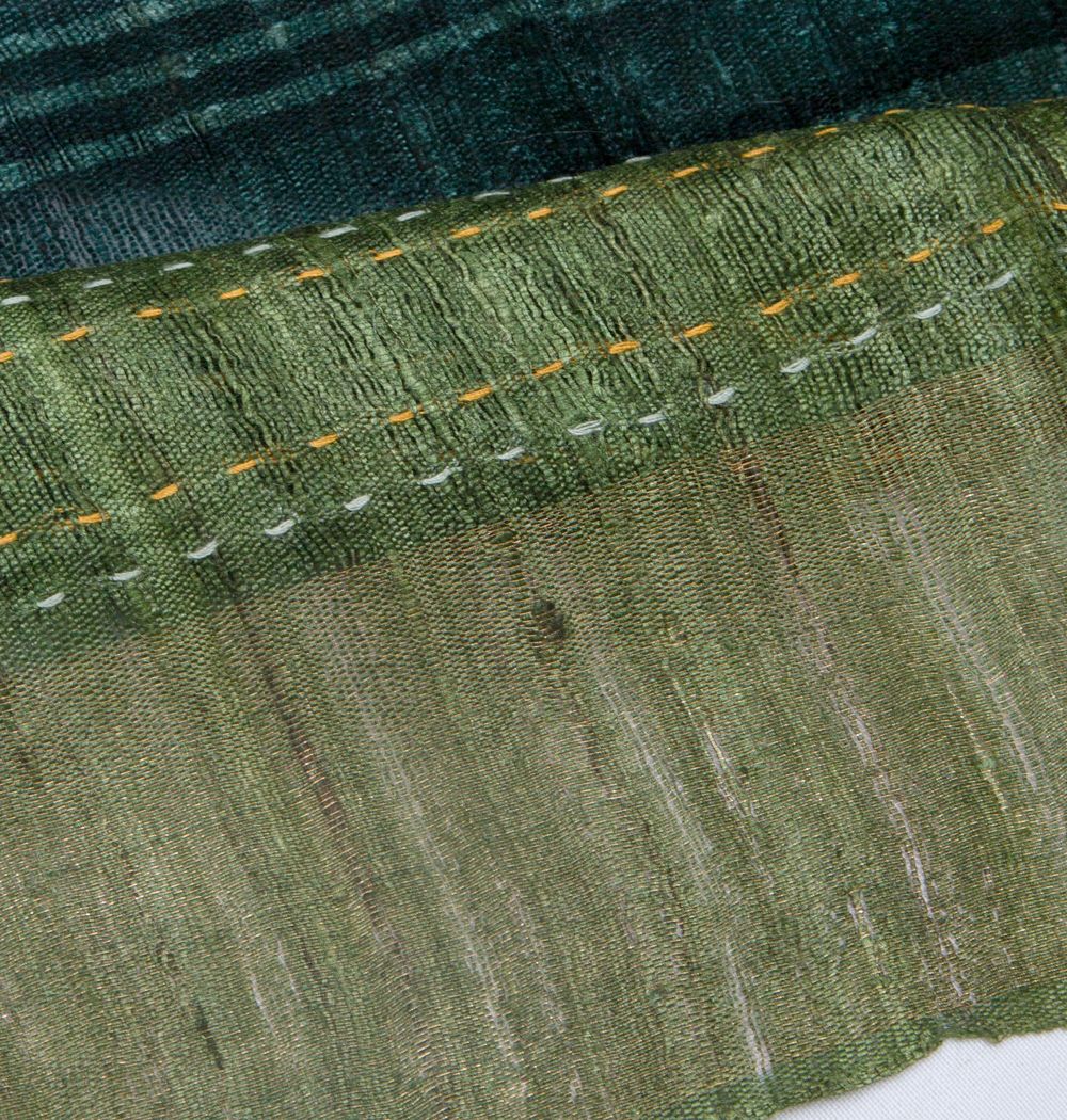 Tussar Horizontal Lines Green Saree